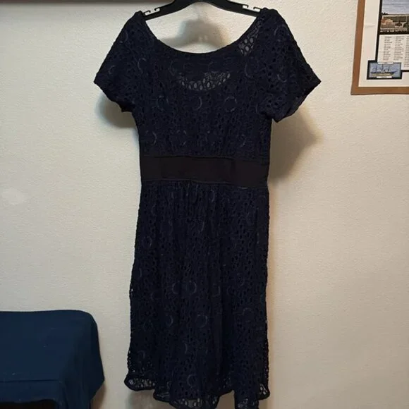 EShakti Women’s Navy Lace & Black smocked waist dress, pockets, Sz 12 - Picture 6 of 12